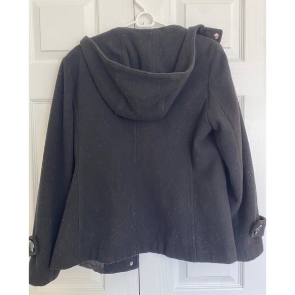 Croft & Barrow Wool Blend Pea Coat with Hood - Black - Size M - Picture 3 of 4